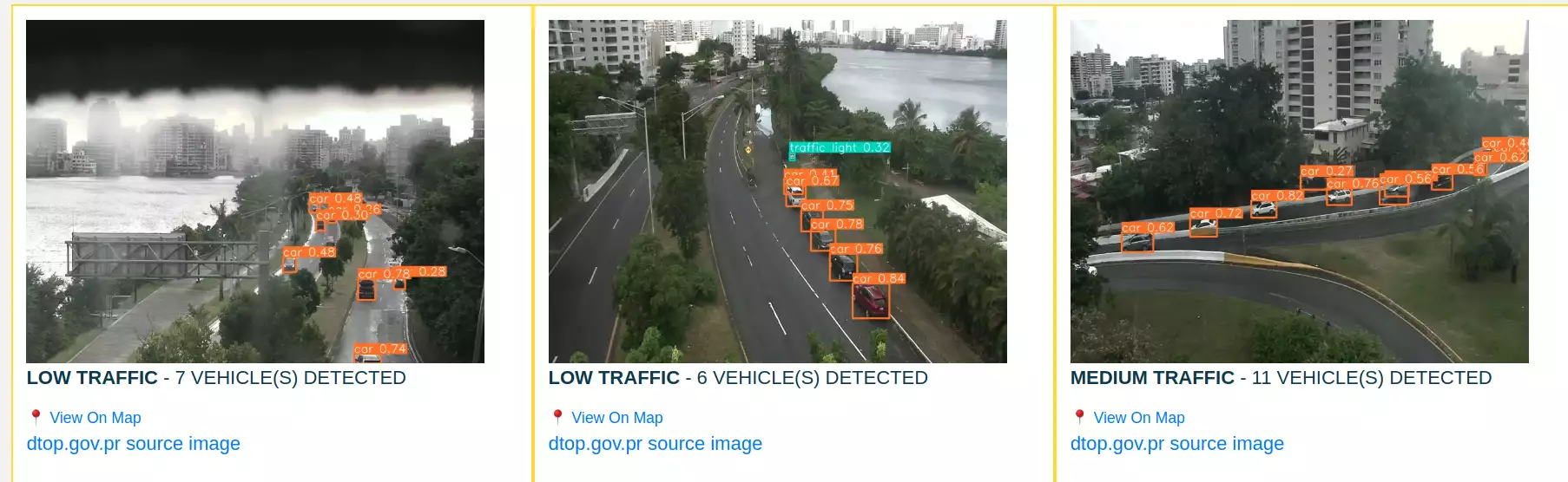 san juan puerot rico vehicles being detected with bounding boxes with machine learning